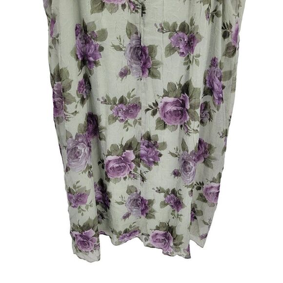 Vintage 80's Dress Set Plus Size 32W Crinkle Chiffon Shift Maxi Floral Sage - Picture 10 of 16